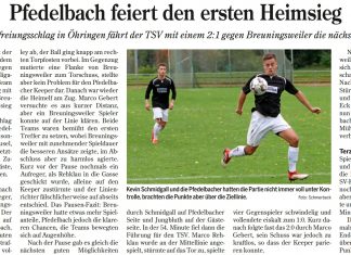 1. Mannschaft – Landesliga 11. Spieltag: TSV Pfedelbach – SV Breuningsweiler 2:1 (0:0)