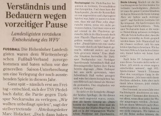 Ein Artikel aus der Hohenloher Zeitung von heute morgen zur Saison Unterbrechung in der Landesliga