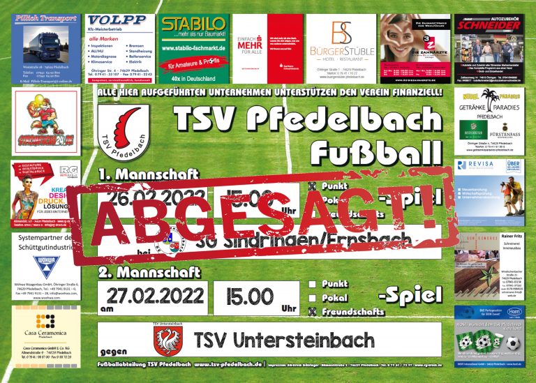 Spielausfall!!! – 1. Mannschaft – Landesliga 22. Spieltag: SG Sindringen/Ernsbach – TSV Pfedelbach