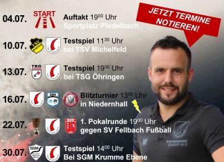 1. Mannschaft am Samstag mit Testspiel bei der SGM Krumme Ebene am Neckar