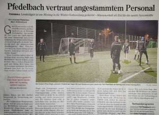 Bericht aus der Hohenloher Zeitung: TSV Pfedelbach startet in die Winter-Vorbereitung