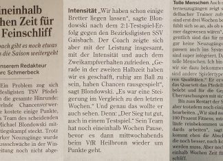 Bericht aus der Hohenloher Zeitung vom 24.02. über die Vorbereitung der 1. Mannschaft