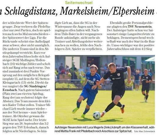 1. Mannschaft – Bericht aus der Hohenloher Zeitung vom 05.12.2025: Pfedelbach in Schlagdistanz