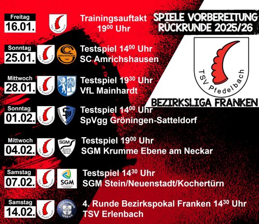 Vorbereitungsplan 1. Mannschaft Rückrunde Saison 2025/26