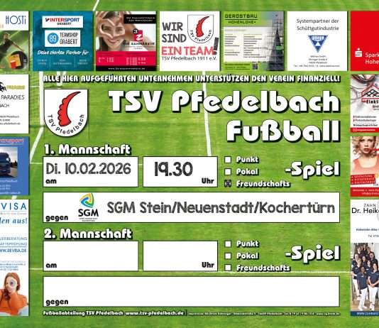 1. Mannschaft am Dienstag mit letztem Testspiel gegen Stein/Neuenstadt/Kochertürn