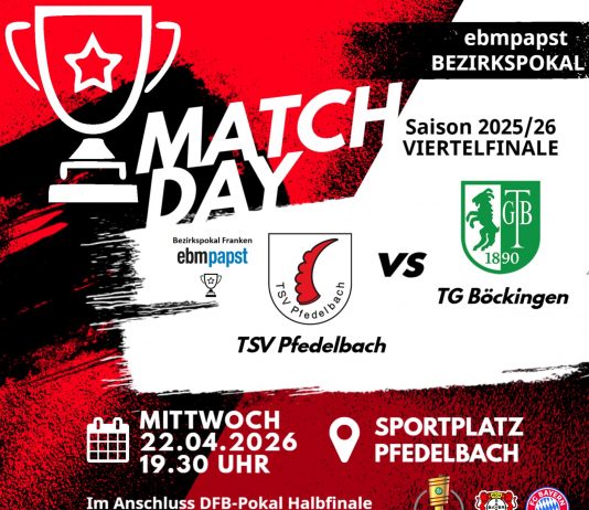 1. Mannschaft – Vorbericht Viertelfinale ebm-papst-Bezirkspokal Franken: TSV Pfedelbach – TG Böckingen