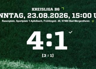 2. Mannschaft – Kreisliga B6 1. Spieltag: SpVgg Apfelbach/Herrenzimmern – TSV Pfedelbach 2 4:1 (3:1)