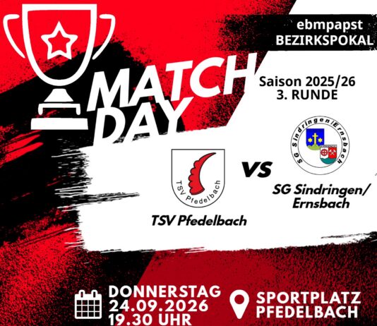 1. Mannschaft – Vorbericht 3. Runde ebm-papst-Bezirkspokal Franken: TSV Pfedelbach – SG Sindringen/Ernsbach