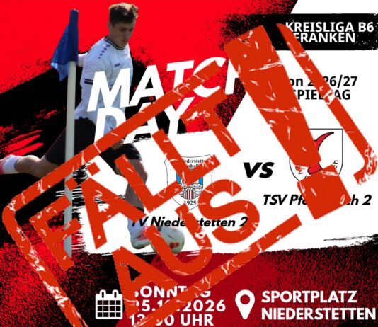 2. Mannschaft – Kreisliga B6 Franken 10. Spieltag: TV Niederstetten 2 – TSV Pfedelbach 2 abgesagt