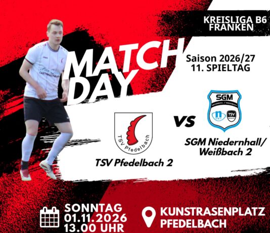 2. Mannschaft – Kreisliga B6 Vorbericht 11. Spieltag: TSV Pfedelbach 2 – SGM Niedernhall/Weißbach 2